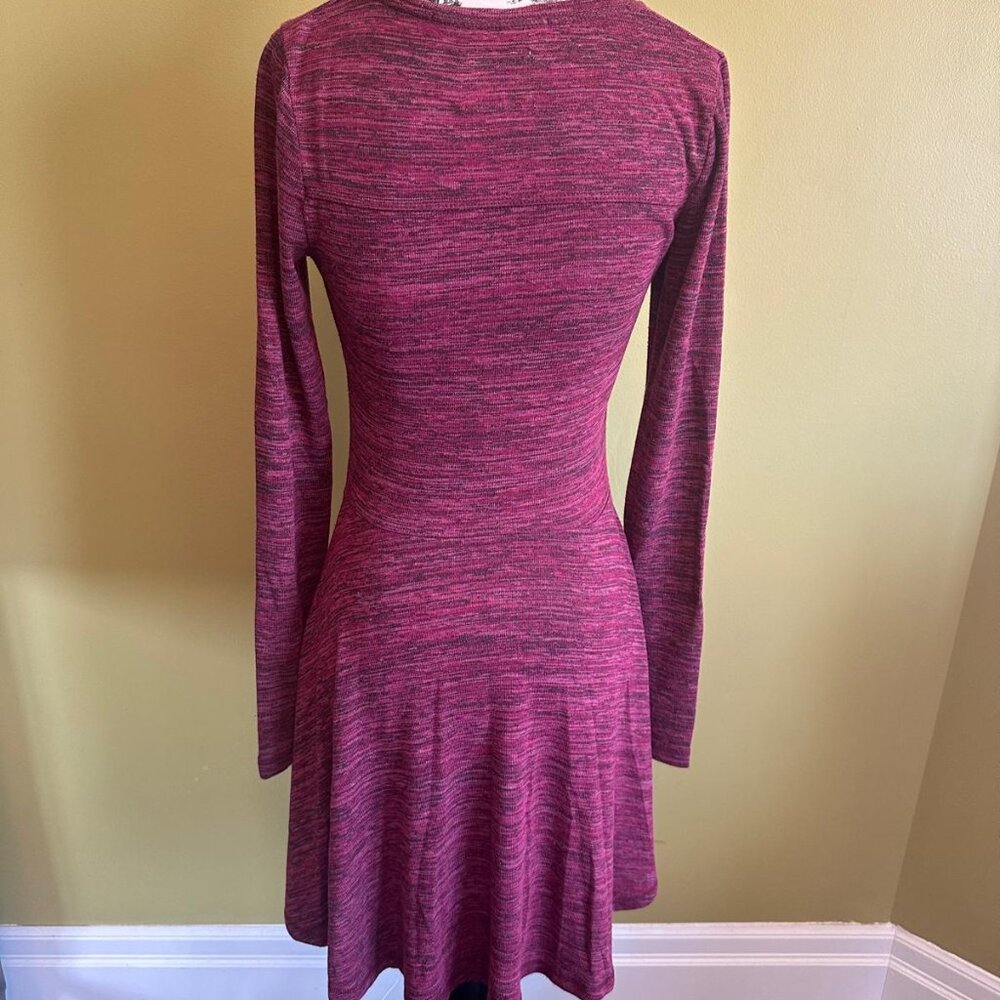 Superdry Red Heathered Henley Dress Long Sleeve Fit Flare Skater Ribbed Mini - Picture 3 of 5
